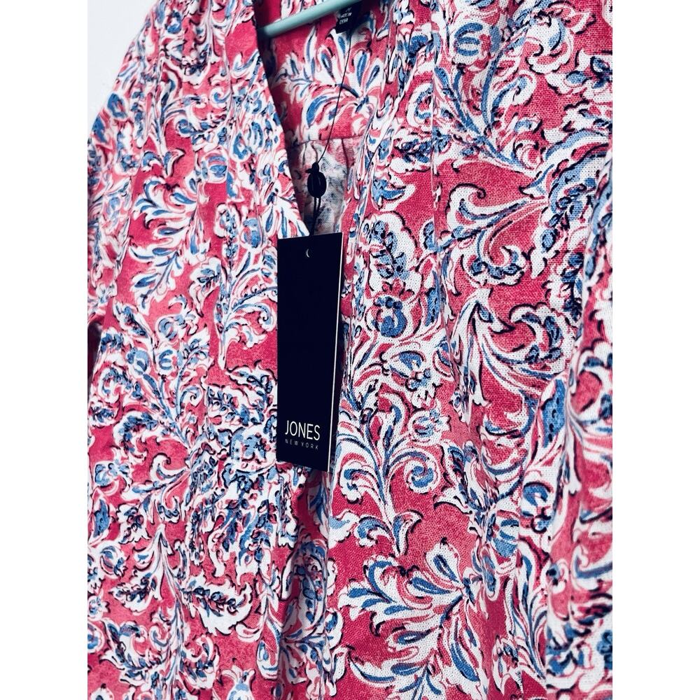 NWT Jones New York Pink Printed V Neck Blouse Size Medium M Elastic Cuff 3/4 Sl - Picture 3 of 9